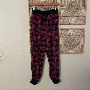 Josie Natori Jogger Pajama Pants Loungewear Bonsai Asian Print Pink Black M B34‎